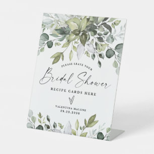 Elegant Eucalyptus Bridal Shower Recipe Cards Sign