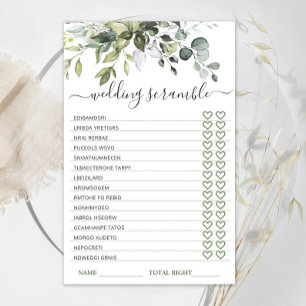 Elegant Eucalyptus Bridal Shower Scramble Game