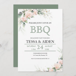 Elegant Eucalyptus Budget BBQ Engagement Party  Invitation