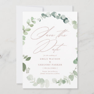 Elegant Eucalyptus Calligraphy Dusty Rose Wedding Save The Date