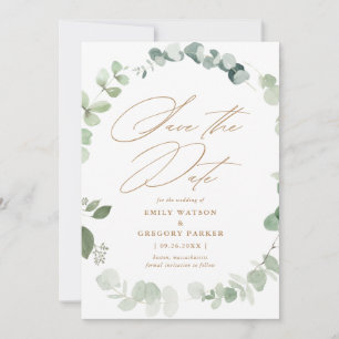 Elegant Eucalyptus Calligraphy Gold Wedding Save The Date