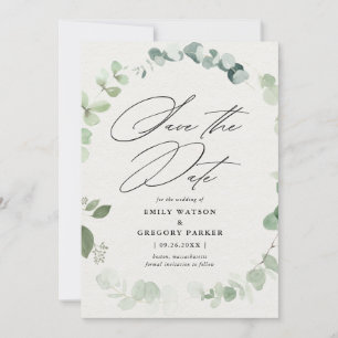 Elegant Eucalyptus Calligraphy Wedding Save The Date