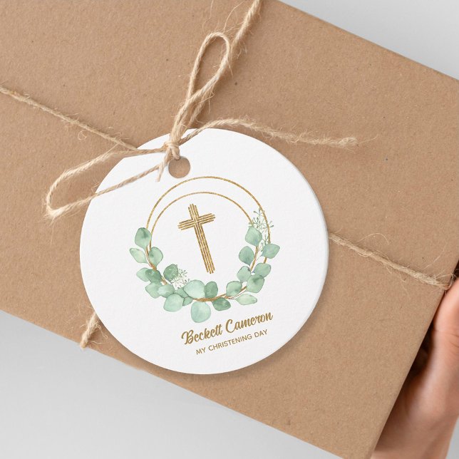 Elegant Eucalyptus Christening Favour Tags (Creator Uploaded)