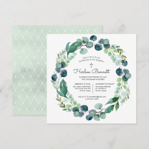 Elegant Eucalyptus Christening Invitation