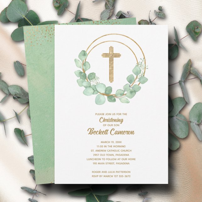 Elegant Eucalyptus Christening Invitation (Creator Uploaded)