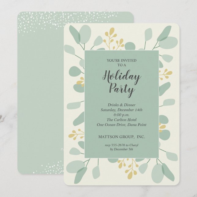 Elegant Eucalyptus Christmas Holiday Invitations (Front/Back)