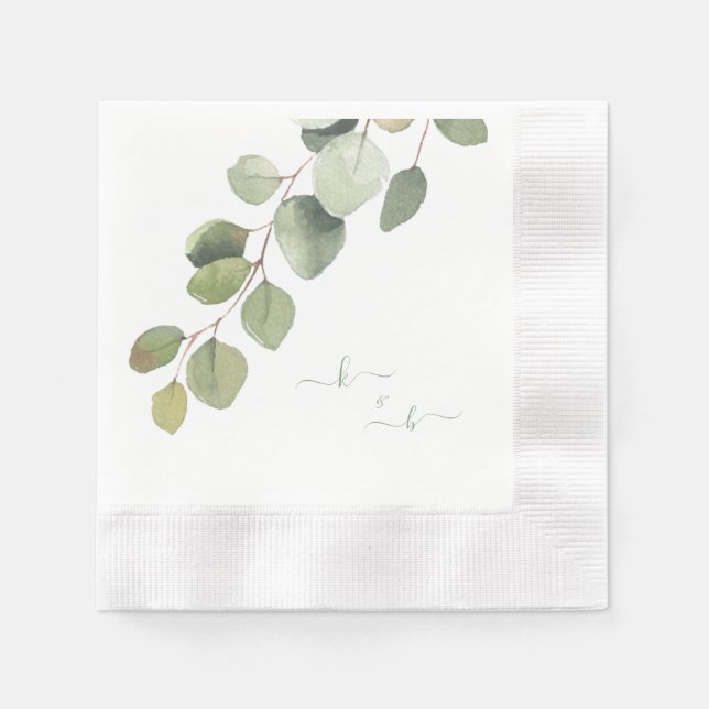 Elegant Eucalyptus Couple Initials Wedding Napkin (Front)
