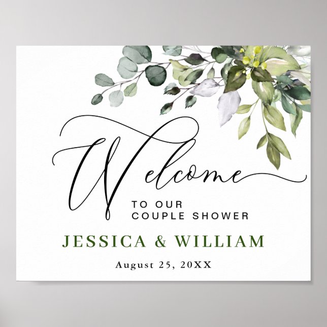 Elegant Eucalyptus COUPLE SHOWER Welcome Sign (Front)