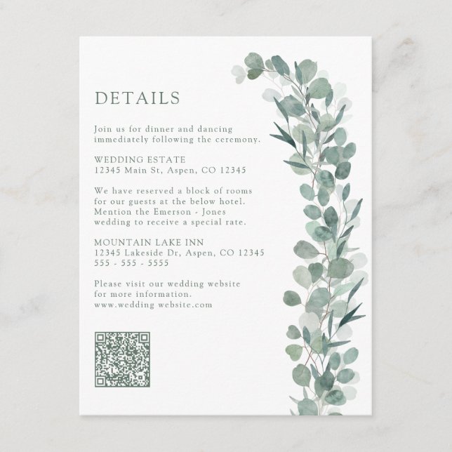 Elegant Eucalyptus Details Enclosure Card (Front)
