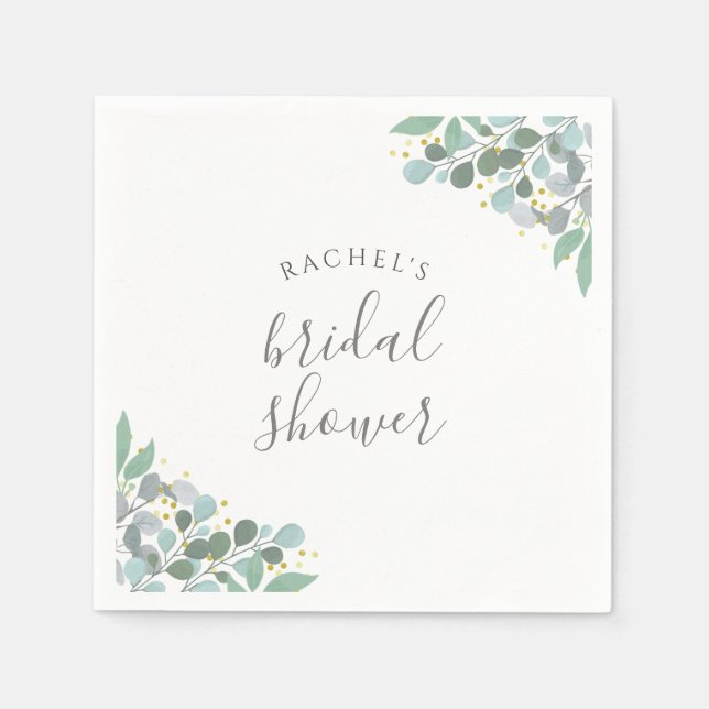 Elegant Eucalyptus Dusty Blue Bridal Shower Napkin (Front)
