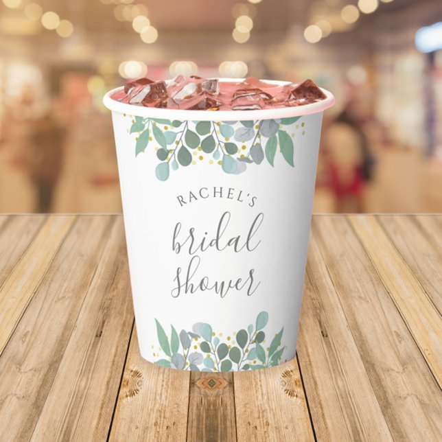 Elegant Eucalyptus Dusty Blue Bridal Shower Paper Cups (Dusty Blue Eucalyptus Bridal Shower Paper Cup)