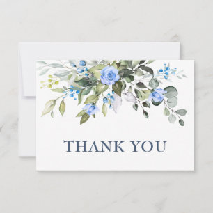 Elegant Eucalyptus Dusty Blue Roses Greenery Boho Thank You Card