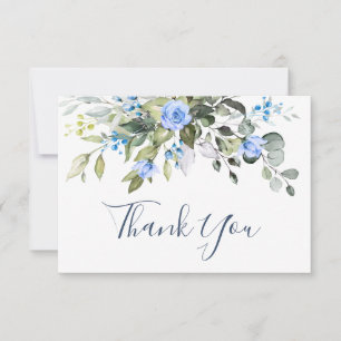 Elegant Eucalyptus Dusty Blue Roses Greenery Boho Thank You Card