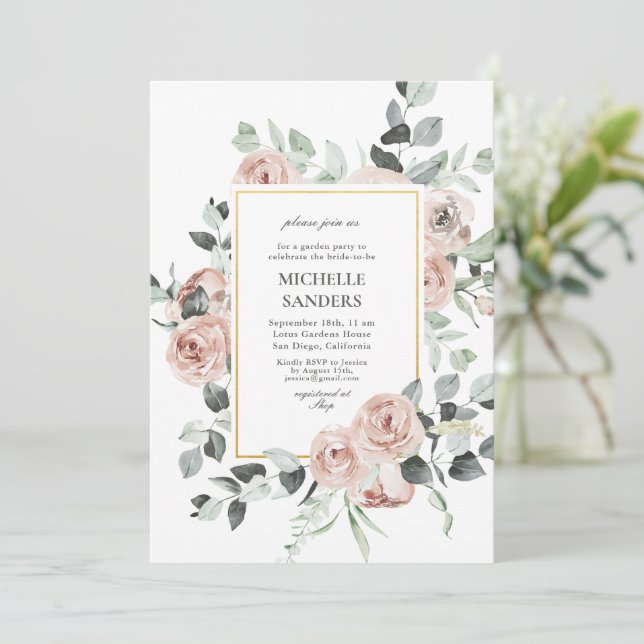 Elegant Eucalyptus Dusty Rose Bridal Shower  Invitation (Standing Front)