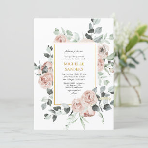 Elegant Eucalyptus Dusty Rose Gold Bridal Shower Invitation