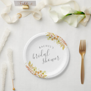 Elegant Eucalyptus Fall Floral Bridal Shower Paper Plate