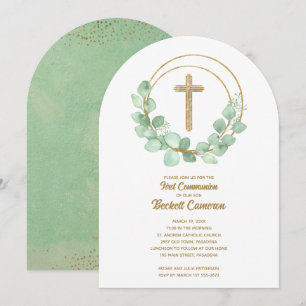 Elegant Eucalyptus First Communion Invitation