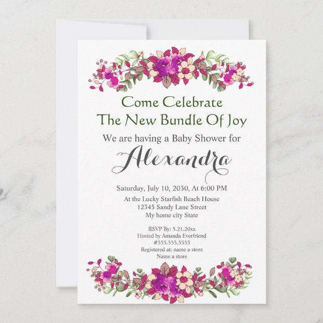 Elegant Eucalyptus Floral Baby Shower invitation (Front)