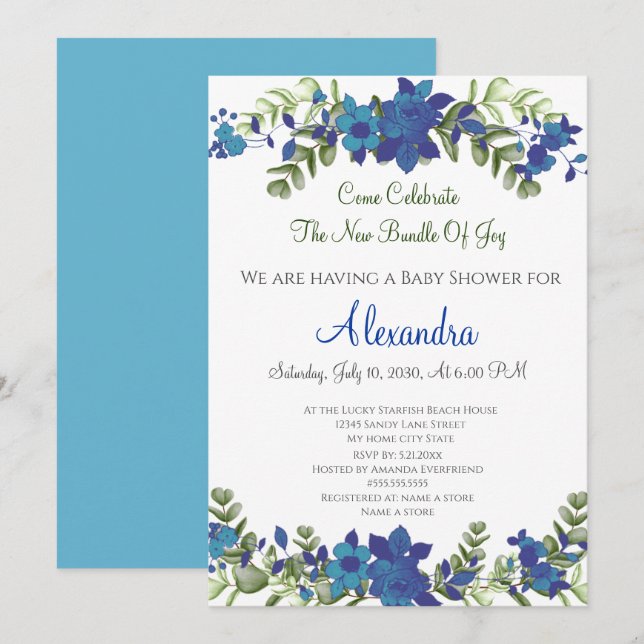 Elegant Eucalyptus Floral Baby Shower invitation (Front/Back)