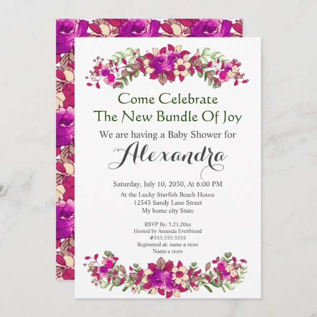 Elegant Eucalyptus Floral Baby Shower invitation (Front/Back)