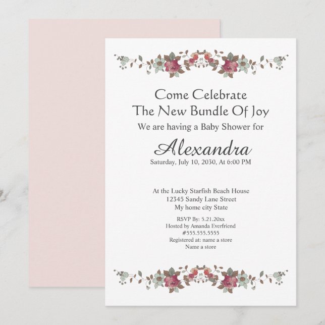 Elegant  Eucalyptus Floral Blush Pink  (Front/Back)