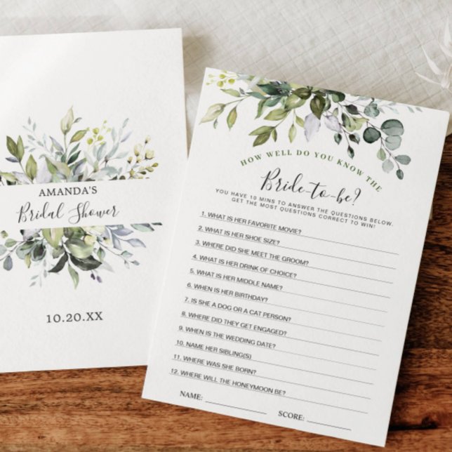 Elegant Eucalyptus Floral Bridal Shower Game Card (Creator Uploaded)