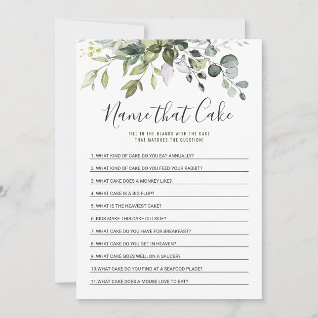 Elegant Eucalyptus Floral Bridal Shower Game Card (Front)