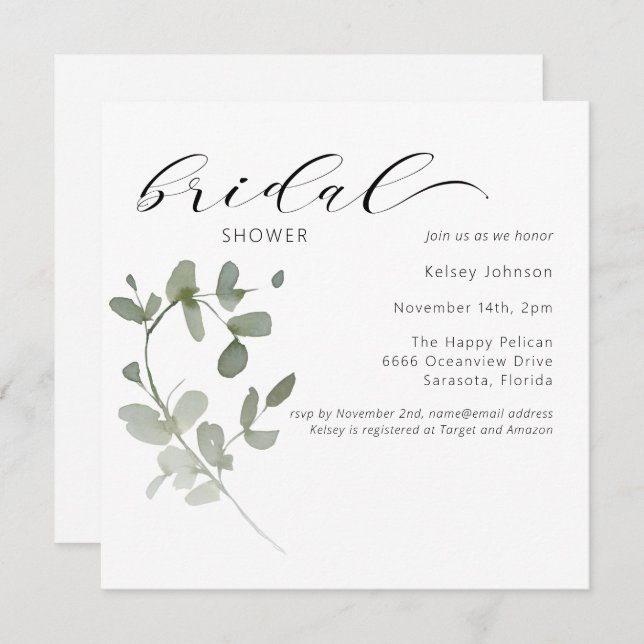 Elegant Eucalyptus Floral Bridal Shower Invitation (Front/Back)