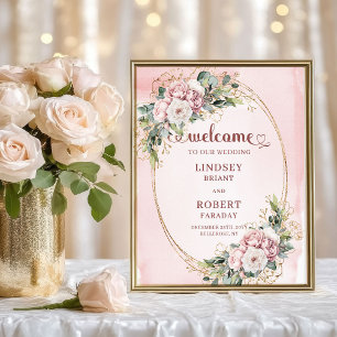 Elegant Eucalyptus Floral Rose Gold Welcome Weddin Poster