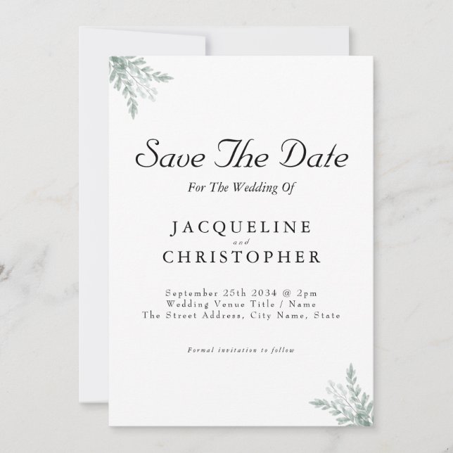 Elegant Eucalyptus Floral Save The Date Wedding Invitation (Front)