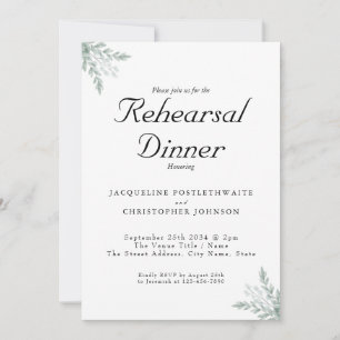 Elegant Eucalyptus Floral Wedding Rehearsal Dinner Invitation