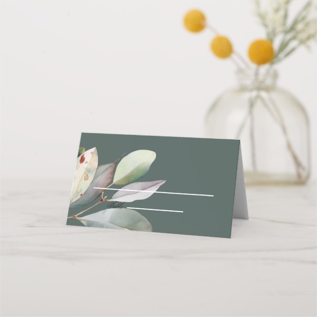 Elegant eucalyptus folded place card (Front)