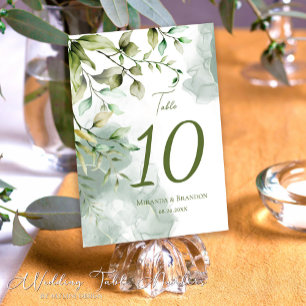 Elegant Eucalyptus Foliage Botanical Wedding Table Number