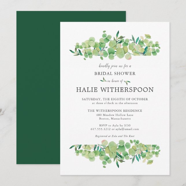 Elegant Eucalyptus Foliage Bridal Shower Invitation (Front/Back)