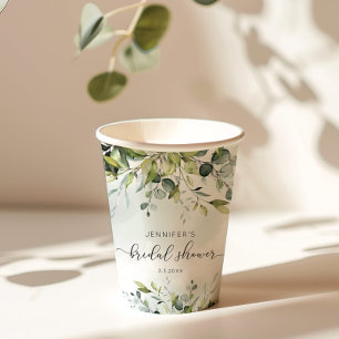 Elegant eucalyptus foliage bridal shower paper cups