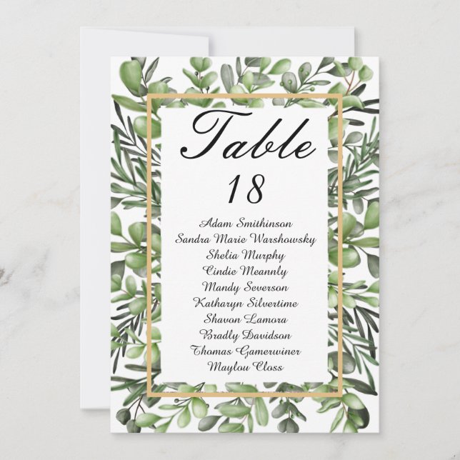 Elegant Eucalyptus Foliage Greenery Table Number  (Front)
