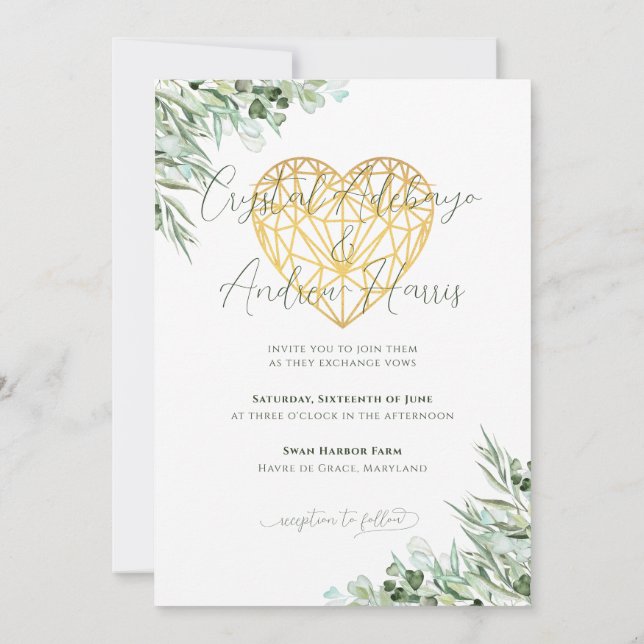 Elegant Eucalyptus Foliage Heart Formal Wedding  Invitation (Back)