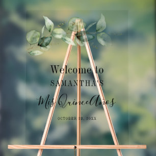 Elegant Eucalyptus Foliage Mis Quince Anos Acrylic Sign