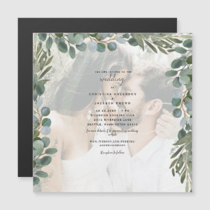 Elegant Eucalyptus Foliage Photo Wedding Magnetic Invitation