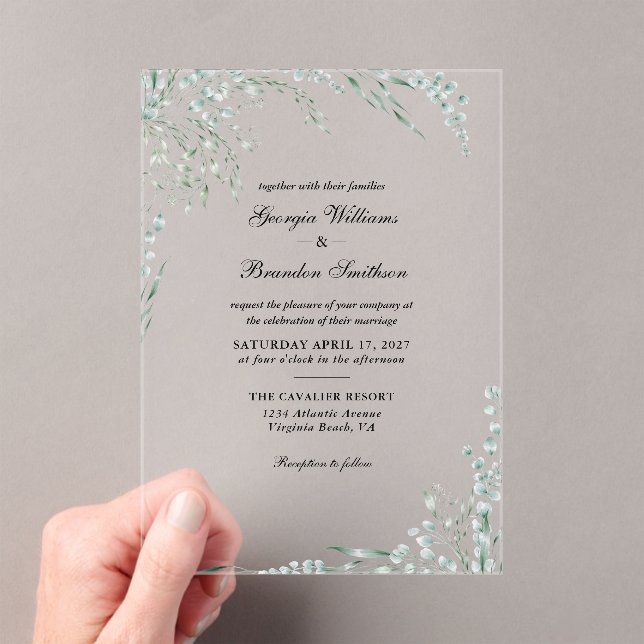 Elegant Eucalyptus Foliage Wedding  Acrylic Invitations (Insitu (Handheld))