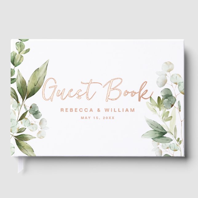 Elegant Eucalyptus Foliage Wedding Foil Guest Book (Front)