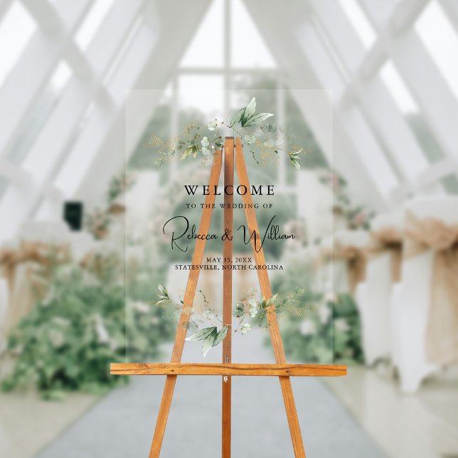 Elegant Eucalyptus Foliage Wedding Welcome Acrylic Sign (Elegant Eucalyptus Foliage Wedding Welcome Acrylic Sign)