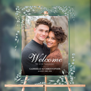 Elegant Eucalyptus Foliage Wedding Welcome Photo  Acrylic Sign