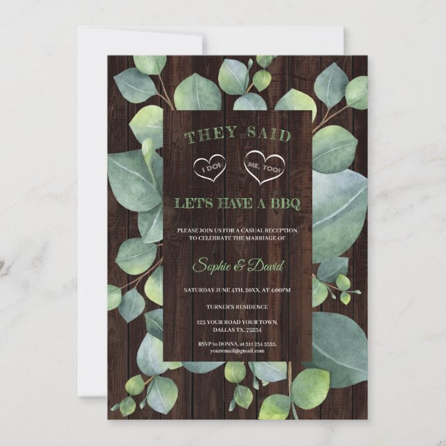 Elegant Eucalyptus Frame After I DO Wedding BBQ Invitation (Front)