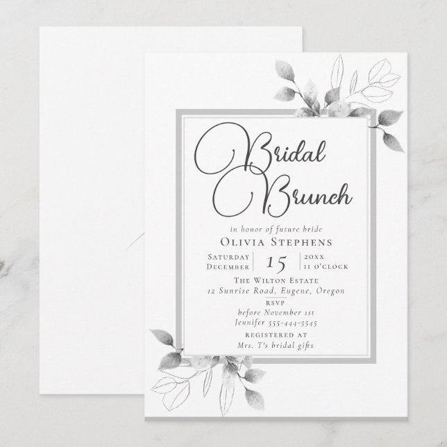 Elegant Eucalyptus Frame Bridal Brunch Shower Invitation (Front/Back)