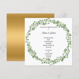 Elegant Eucalyptus Full Wreath Wedding Gold Invitation
