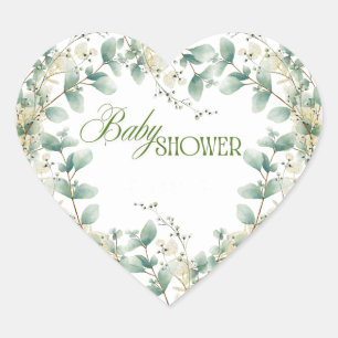 Elegant Eucalyptus Gender Neutral Baby Shower Heart Sticker