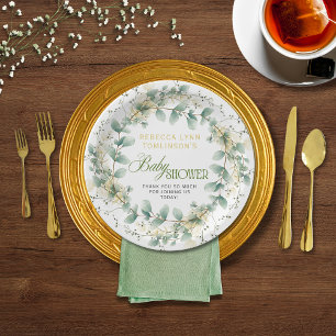 Elegant Eucalyptus Gender Neutral Baby Shower Paper Plate