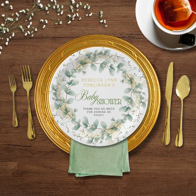 Elegant Eucalyptus Gender Neutral Baby Shower Paper Plate (Creator Uploaded)