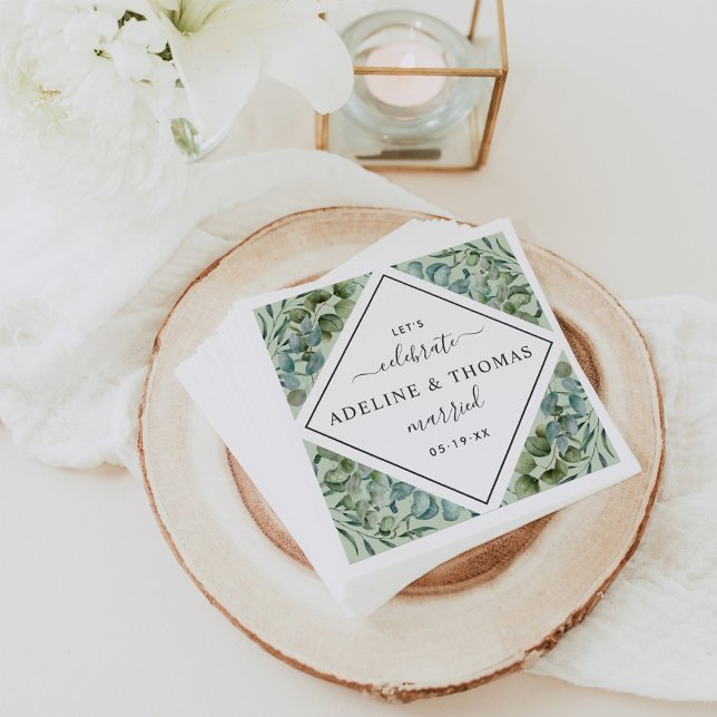 Elegant Eucalyptus Geometric Greenery Wedding Napkin (Creator Uploaded)